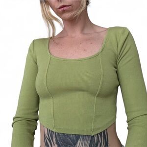 Garage Green Ribbed Long Sleeve Crop Top